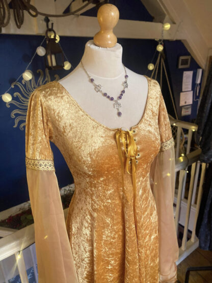 Rowan’s Closet Elven Dress, Chiffon Honey Gold