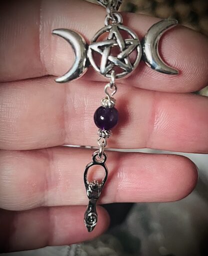 Triple Moon Goddess Necklace - Amethyst