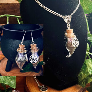 Black Salt & amethyst earrings and necklace