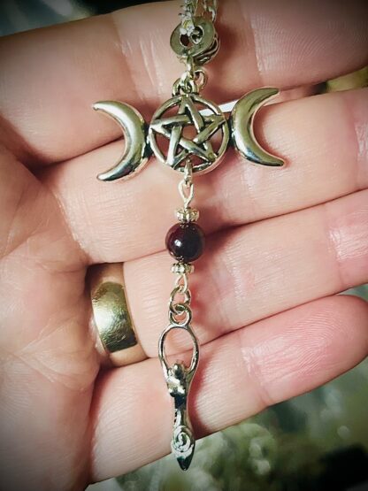 Triple Moon Goddess Necklace - Garnet