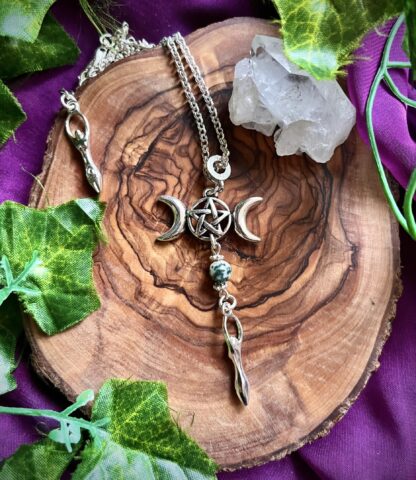 Triple Moon Goddess Necklace - Tree Agate