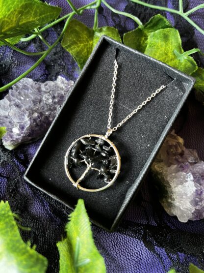 Tree of Life Gemstone Chip Necklaces - Black Obsidian
