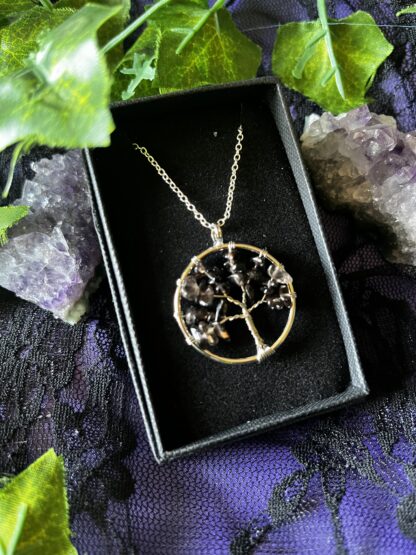 Tree of Life Gemstone Chip Necklaces - Smokey Quartz