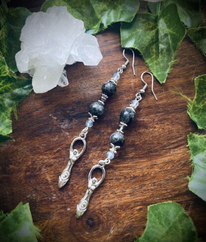 Larvikite & Goddess earrings