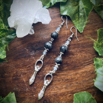 Larvikite & Goddess earrings