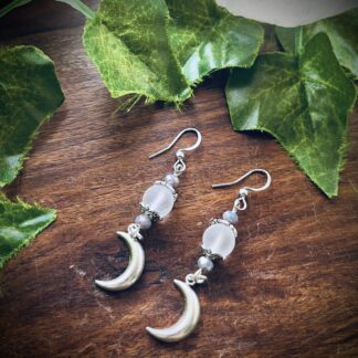 Frosted Quartz & Crescent Moon Earrings