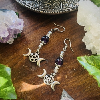 Amethyst and Triple Moon Earrings