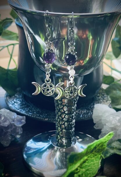 Amethyst and Triple Moon Earrings on Chalice