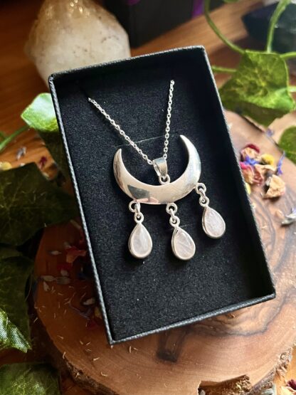 925 Silver Wiccan Crescent Moon with Rose Quartz