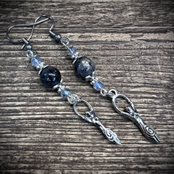 Larvikite & Goddess earrings (shorter)