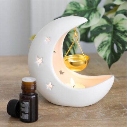 White crescent moon hanging oil burner