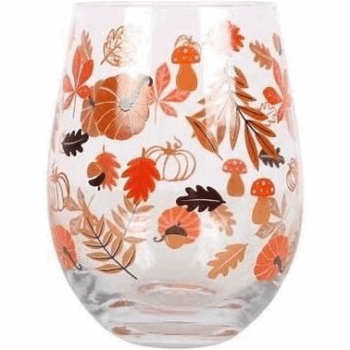 Autumn Leaves and Pumpkins Stemless Wine Glass
